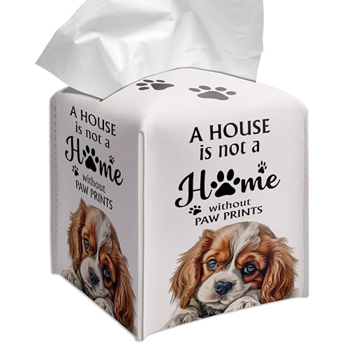 Grace Yonks Cute Cavalier King Tissue Box Cover Square, Cavalier King Dog Cube Case for Facial Tissues, 5.2" PU Leather(039)