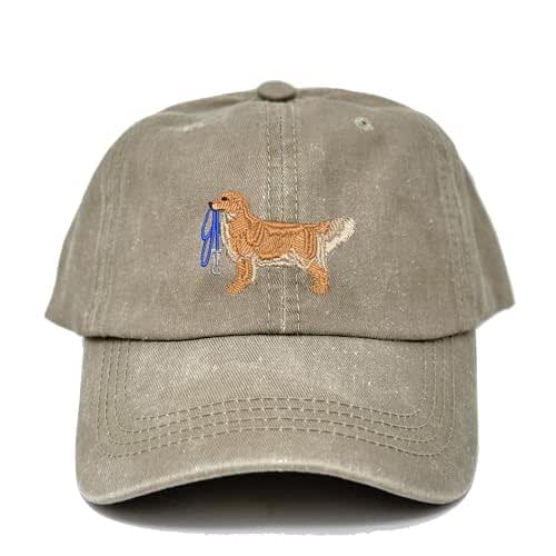 Golden retriever dog holding leash embroidered baseball cap