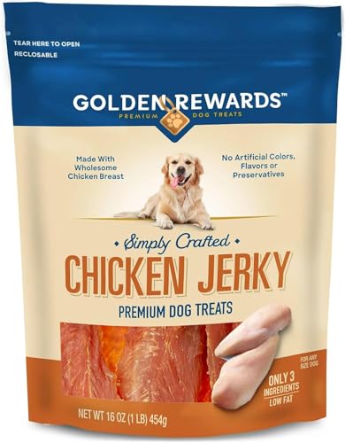 Golden|Rewards Chicken Jerky Dog Treats 16 oz Bag Made with Wholesome Chicken Breast Low Fat Grain-Free No Artificial Colors or Preservatives Premium High-Protein Snack for Dogs