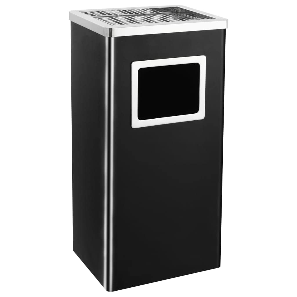 Cubo de basura con cenicero de 45 litros, acero negro, para hoteles, restaurantes y exteriores, ahorra espacio, higiénico, inodoro, resistente, fácil de limpiar, ideal para cocina, baño