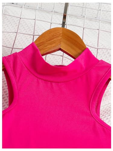 Image of GORGLITTER Girl's 2 Piece Outfit Mock Neck Tank Crop Top and Graphic Colorful Print Wide Leg Pants Set Pink 8Y