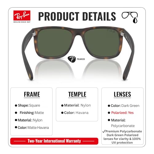 Image of Ray-Ban RB4165 JUSTIN CLASSIC Square Shaped Sunglasses for Men with Official RAYBAN Eyewear Kit