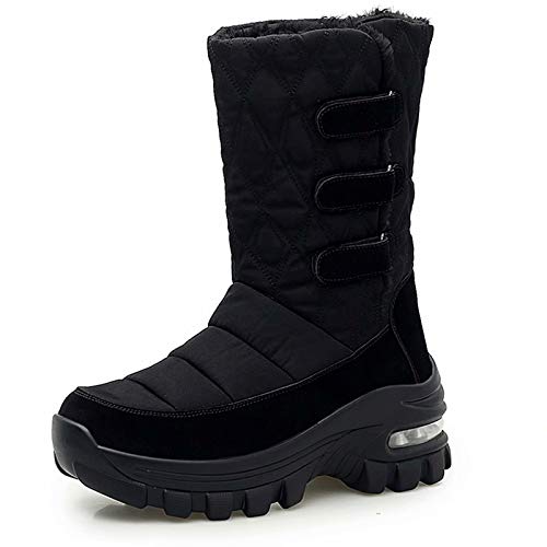 [ZanYeing] 7cm身長up スノーブーツ レディース ダウンブーツ エアクッション 柔らかい レインブーツ 裏起毛 超防寒 雪靴 マジクテープ 防水 防滑 軽量 ロングブーツ キルティング 中綿 長靴 ウインターブーツ ブラック 23.5