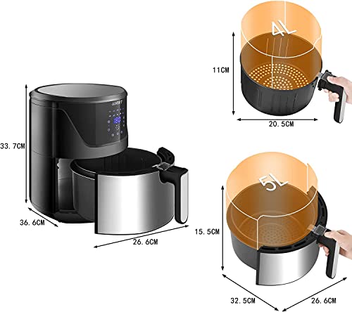 LLIVEKIT 5L Air Fryer, Family Size Hot Air Fryer 1400W Digital Touchscreen with 10 Presets, Removable Basket, Timer & Temperature Control for Oil Free & Low Fat Healthy Cooking