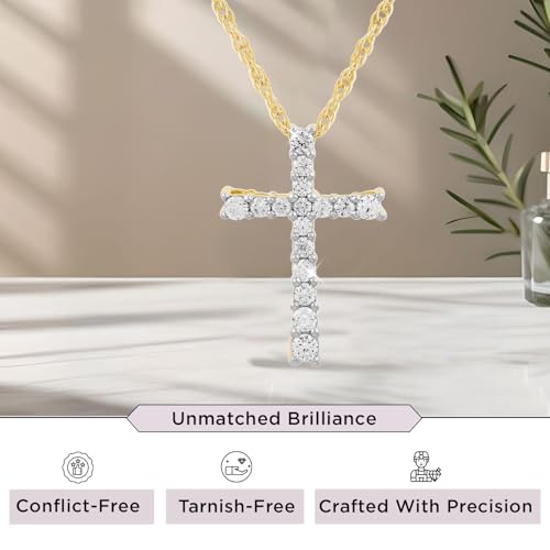 Jewelili 10K Yellow Gold Cross Pendant Necklace for Women | 1/2 CTTW Natural White Round Diamonds | 18" Rope Chain | Luxury Jewelry with Gift Box | Timeless Fashion Jewelry Gift for Her2