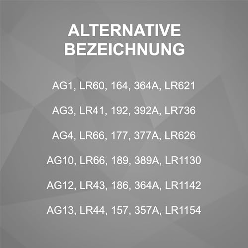 HyCell Alkaline Knopfzellen Set AG1, AG3, AG4, AG10, AG12, AG13, 1,5V, 30 Stück, Knopfzellenbatterie, für Uhren, Spielzeug, Taschenrechner, Fernbedienung