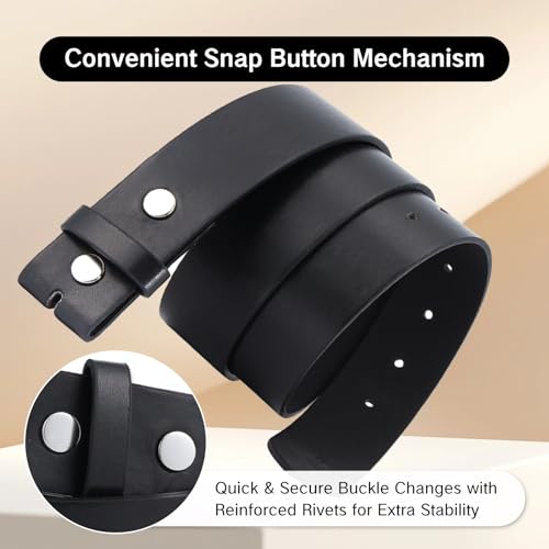Belt Without Buckle Men's Black Changeable Strap with Removable Snap Interchangeable Leather Belts for Men WomenNo Buckle Men's Belt Strap for Dress or Casual Wear 42-44"3