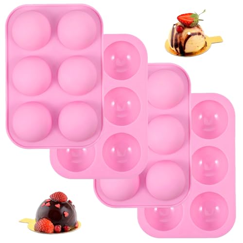 Classicseali Lot de 4 moules à boules en silicone avec 6 trous, moule en silicone demi-sphère pour la fabrication de boules de chocolat, desserts, gelées,...