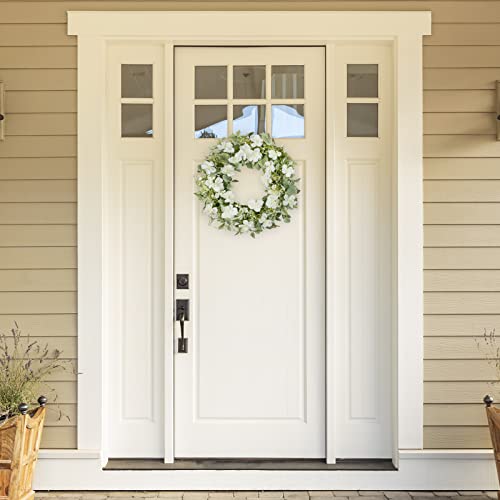 Ynylchmx 20" Summer Wreath For Front Door With White Rose Flowers & Green Eucalyptus Leaves, Artificial Floral Wreath For Wall Window Farmhouse #TOP5