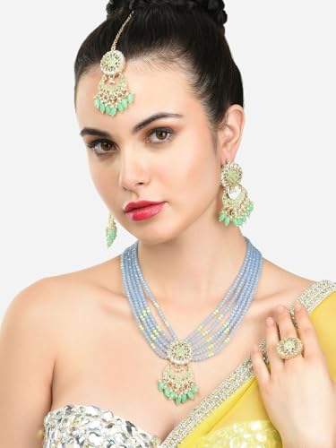 Juego de joyas con cuentas de perlas finas y pedrería selecta en latón 6