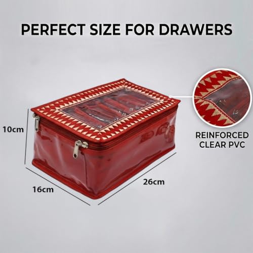 Image of Kuber Industries PVC Jewellery Organizer 10 Detachable Transparent Pouch with Zip | Laminated & Cushioned All 10 Packets Storing Accessorie | Red