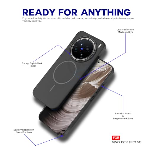 Image of AESTMO Shockproof Back Case Cover for Vivo X200 Pro 5G | Slim Hard Shell | Hard Back Cover for Vivo X200 Pro 5G (Compatible with MagSafe Accessories, Black)