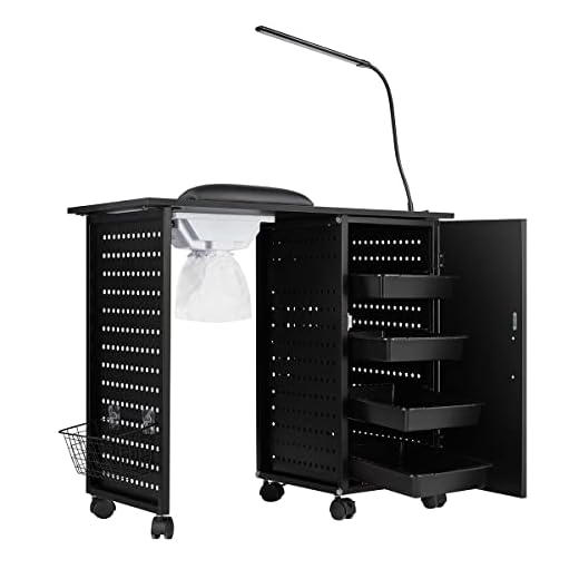 Togarhow Manicure Nail Desk Table, Nail Beauty Salon Workstation with Dust Collector,5 Drawers Cabinet with Key,Lockable Casters,Side Basket,Clip-On LED Lamp,Wrist Rest,Steel Frame Nail Table, Black