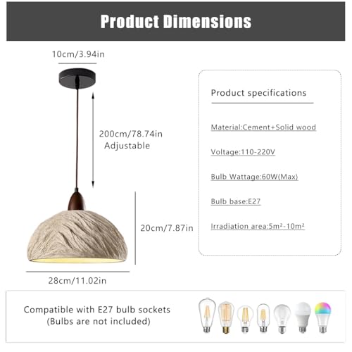 Luces colgantes de cemento vintage y madera para barra de cocina 5