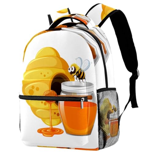 Sac à dos d'école imprimé pot de miel d'abeille multicolore avec grand volume 40cm