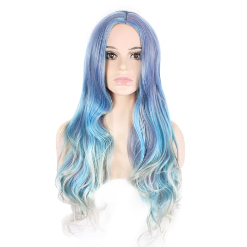 Image of KOLIGHT 27inch Women's Cosplay Wig Middle Part Big Wave Synthetic Heat-Resistant Fiber Full Head Wig for Costume Party Halloween Daily Wear (Blue-gray gradient color)