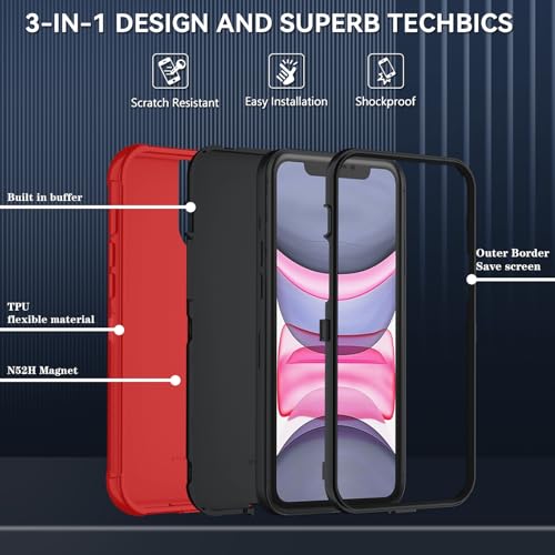 Image of SunStory Compatible with iPhone 11 Case with HD Screen Protector, 3-Layer Heavy Duty Full-Body Cover,3 in 1 Hybrid Protective Case for iPhone 11 6.1 inch,Red