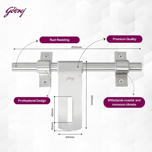 Image of Godrej Door Fitting | Aldrop Lock for Left & Right Handed Doors | Suitable for Main & Inner Doors of Residential & Commercial complexes | Size 16 x 250 mm | Satin Finish