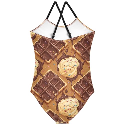 Pigsaly Girls One Piece Swimsuits Chocolate Waffle Sprkle Colorful Ice Cream Kids Cross Back Swimwear Sport Bathing Suit 3T2