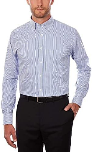 Van Heusen mens Regular Fit Pinpoint Stripe dress shirts, Blue, 17.5 Neck 34 -35 Sleeve US