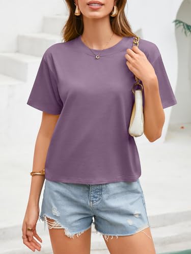 Image of UNCLECAT Womens Short Sleeve Crop Tops Summer Basic Cropped T Shirts | Workout,Casual,Crew Neck Tee,Boxy Loose Fit,Cotton Trendy Clothes