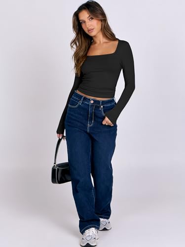 ANRABESS Women Long Sleeve Shirts Crop Tops Double Lined Square Neck Tight Fitted Going Out Basic Tee 2025 Y2K Fall Outifis4