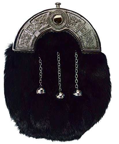 Completo Vestido Falda Escocesa Sporran Negro conejo Piel Celta Borrén Trasero/Falda Escocesa Bolso Tipo Sporran