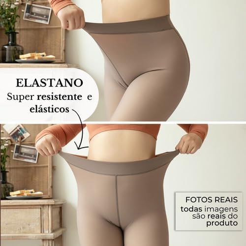 Meia Calça Translucida Peluciada Forrada Super Quente De Lã Aveludada Com Pé -Thee Brothers (Elastan