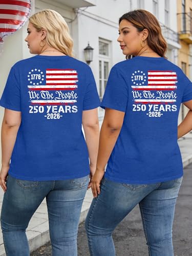 Image of Ithalt Patriotic Plus Size Shirts for Women 250th Anniversary USA Shirts American Flag Tshirt USA Short Sleeve Tops