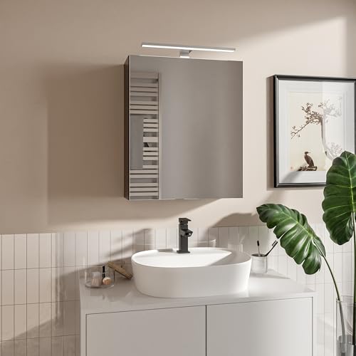 HAJDUK FURNITURE Spiegelschrank Bad mit LED Beleuchtung 50x60 cm Schwarz Badschrank mit Spiegel Ablage und Griffloser Öffnung Aufsatzleuchte