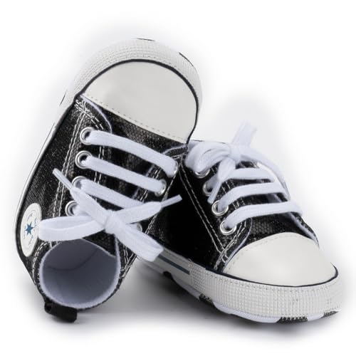 Image of Unisex Baby Girls Boys Canvas High-top Shoes, Newborn Infant Anti-Slip Soft Sole Frist Walking Breathable Sneakers