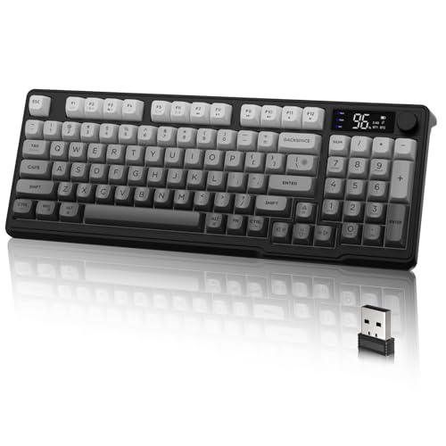 LexonElec M96 Wireless Keyboard, Low Profile Quiet Typing Membrane Gaming Keyboard with Smart Display & Knob, RGB Backlit, USB C Rechargeable, 94 Keys PBT Keycap for Windows PC,Mac,Linux-Moonlit Night by LexonElec - Used condition - US$22.99