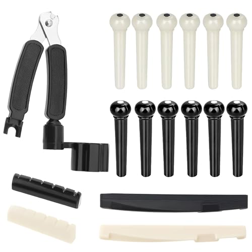 17 Pcs Guitar Repair Kit – 12 Guitar Bridge Pins, 2 Saddles, 2 Nu...
