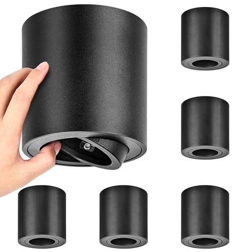 YindaLux Lot de 6 Spots de Plafond Noir, 230V Spot LED en Saillie Orientable, Spot plafonnier en Aluminium, Ø80x84mm Plafonnier Spot avec Douille GU10, pour Modules GU10 et LED, Rond(Sans lampe GU10)