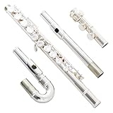 EASTROCK Silver Plated C Flute with Curved Head
