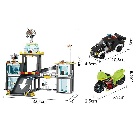 Image of SKY LINE OCEAN SWAT Station Slider Building Block Set, 627+ PCS City Tactical Police Playset with Action Slider Feature, SWAT Vehicles & Accessories, STEM Construction | 5 Year Structural Warranty
