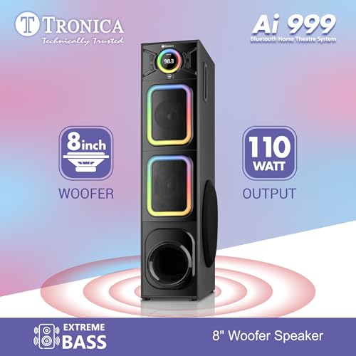 Image of TRONICA AI999 Carol Bluetooth Home Theater System, 110W Tower Speaker with FM /PenDrive /AUX /FM | RGB Lights & All Functional Remote Sound Blaster with smart TV connectivity