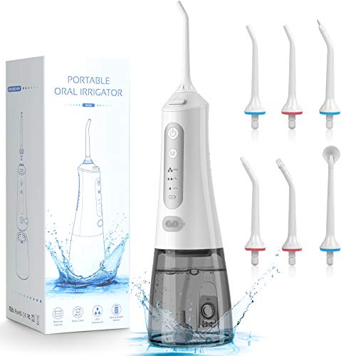 Water Flosser Cordless for Teeth - 6 Modes Water Pick Teeth Cleaner with 300ML Water Tank & 6 Tips, IPX7 Waterproof and USB Rechargeable Oral Irrigator for Brace and Bridges Care, Home and Travel
