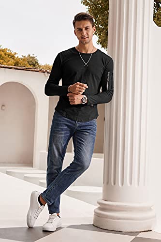 Kuyigo Fashion Mens T Shirt Muscle Gym Workout Athletic Shirt Cotton Tee With Zipper Pocket Black Medium #TOP4