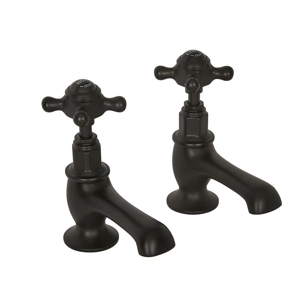 Milano Black Elizabeth Basin Pillar Taps Crosshead Handles