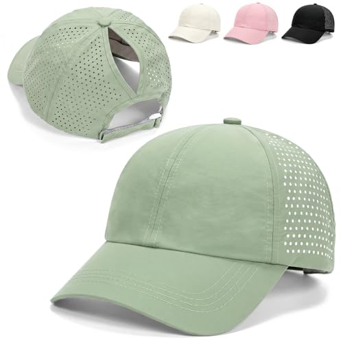 Kanzith Baseball Cap Damen Pferdeschwanz Basecap Ponytail Mesh Kappe Schirmmütze für Laufen Outdoor Sommermütze - Grün