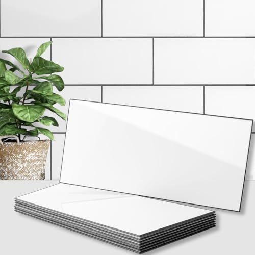 AULIGET 6' x 12' Polished White Thick PVC Peel and Stick Backsplash, Waterproof Subway Tile Peel and...