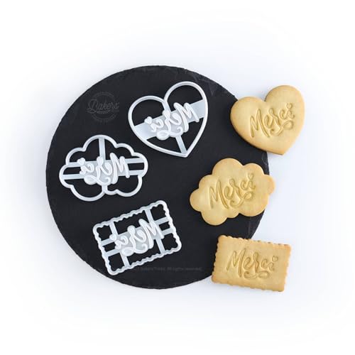Lot de 3 Emporte-pièces Biscuits Merci | Cœur, Nuage & Petit Beurre | Biscuits maison & idée cadeau | Recette offerte | Fabriqués en France