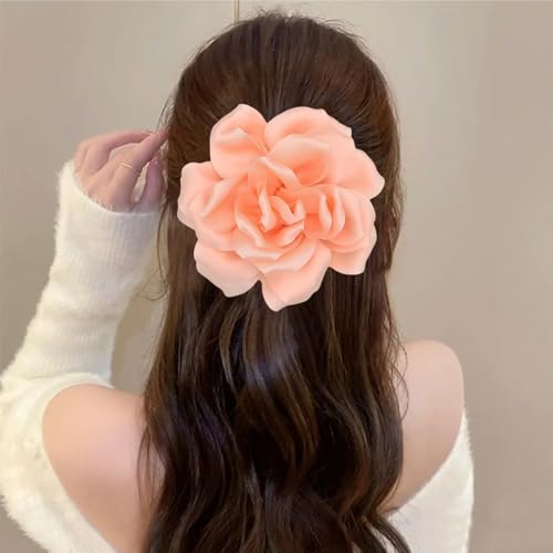 Image of Flower Brooch Pins for Women 5.5in Lapel Pins Large Rose Floral Brooches Dainty Satin Fabric Brooches Rose Flower Hair Clips Wedding Party Dance Clothes Accessories Jewelry