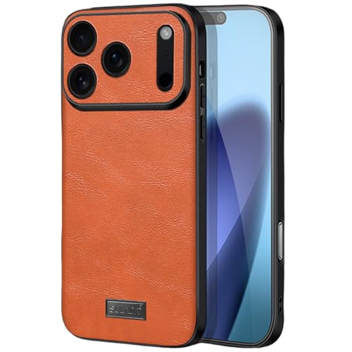 Coque iPhone 17 Pro Max en cuir PU orange avec protection intégrale d'objectif photo