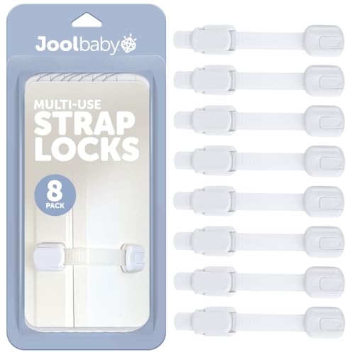 Image of Child Safety Strap Locks (8 Pack) Baby Proof Cabinets, Drawers, Fridge, Toilet & Trash Cans – 3M Adhesive Childproof Locks – Jool Baby