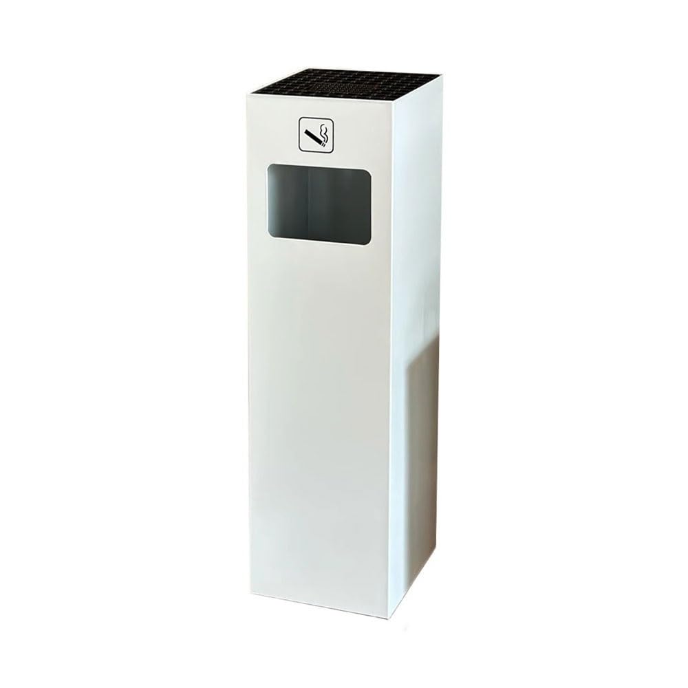 OLSKFUH Outdoor Ashtray Stainless Steel Vertical Ash Pillar Hotel Lobby Iron Baking Paint Trash Can Soot Column Trash Can,White