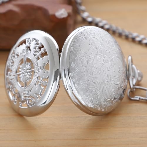 Image of Quartz Pocket Watch for Men, White Roman Digital Dial Pocket Watches for Men with Chain