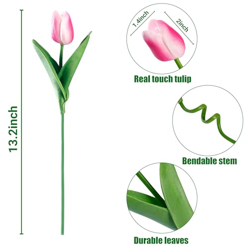 Image of Sggvecsy 30 Pcs Fake Tulips Artificial Flowers Real Touch PU Faux Flowers Tulip Stems for Wedding Spring Bouquet Floral Arrangement Home Party Office Decorations for Mother's Day (Rose Pink)