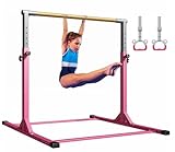 MEKETUM Gymnastic Kip Bar for Kids Training Horizontal Bars for Home Ages 3-15 Adjustable Height Non-Slip Gym Equipment Indoor with Rings